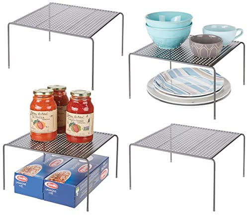 mDesign Geschirrablage für die Küche – freistehendes Tellerregal aus Metall – Küchenregal für Tassen, Teller, Lebensmittel usw. – 4er-Set – graphitfarben