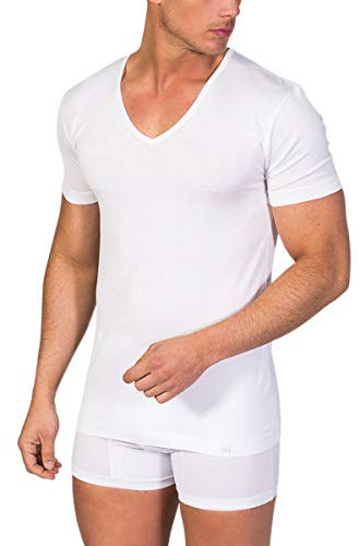 ZD ZERO DEFECTS Maglietta intima da uomo a maniche corte e collo a V filo di scozia bianco XXL