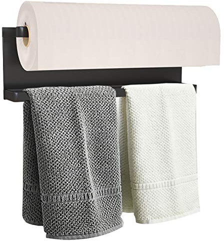 Porta asciugamani di carta magnetico per frigorifero, porta asciugamani da cucina, barra magnetica multifunzione in ferro, utilizzato per cucina, bagno, WC, senza trapano (nero, medio)