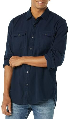 Amazon Essentials Camicia in Flanella vestibilità Regolare a Maniche Lunghe con Due Tasche Uomo, Blu Marino, L