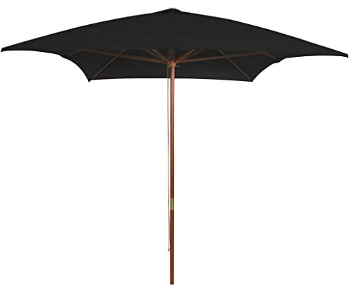 vidaXL Parasol de Jardin avec Mât en Bois, Pare-soleil de Patio, Abri de Soleil, Parasol de Terrasse Balcon Extérieur, Noir 200x300 cm