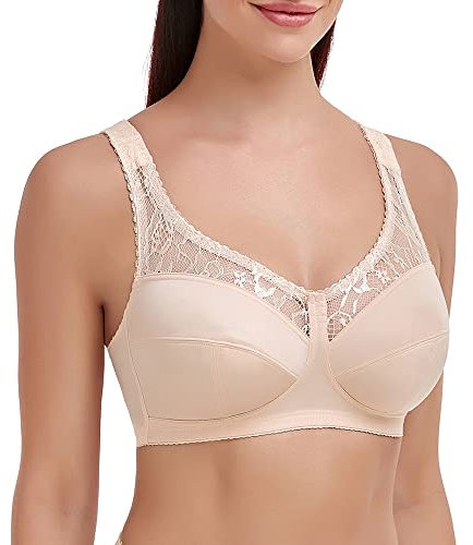 Ayigedu UK Plus Size Minimiser Bra Women Non-Wired No Padded Full Coverage Cup Bra 36-B Beige