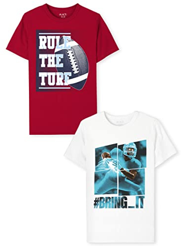 The Children's Place boys The Children's Place Short Sleeve Graphic T- 2-pack T Shirt, Football 2, Large US