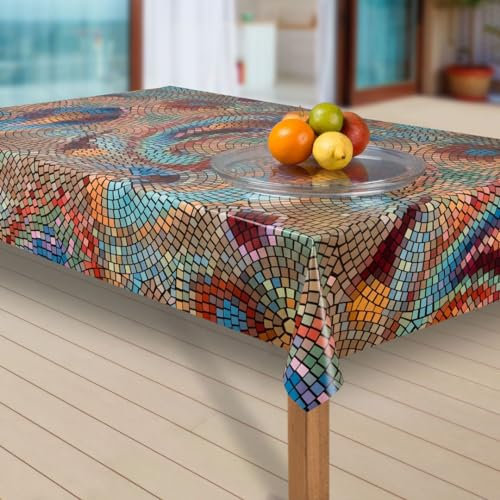 laro Wachstuch-Tischdecke Abwaschbar Garten-Tischdecke Wachstischdecke PVC Plastik-Tischdecken Eckig Meterware Wasserabweisend Abwischbar G03, Muster:Mosaik bunt, Größe:100x160 cm