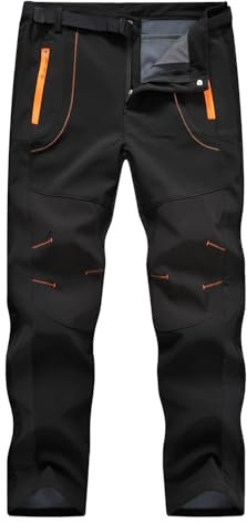 donhobo Herren Wanderhose Winddicht Wasserdicht Softshellhose Outdoorhose Warm Fleece Gefüttert Skihose Snowboardhose Winter Trekkinghose (Schwarz, L)