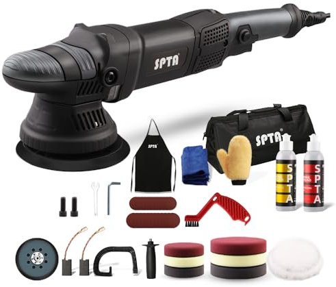 SPTA 5inch 780W Dual Action Polisher Orbit 15mm Auto Polisher DA Car Polisher 120ML Abrasive Home DIY Polisher with Waxing Polishing Pads Set, Black