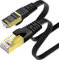 KASIMO Cat 7 Cable Ethernet de Red, Cable Internet Plano 10 Gbps / 600 MHz, SFTP Cable LAN Con Conector RJ45 Enchapado en Oro, 3m Negro