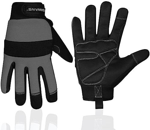 Gants de travail de sécurité pour homme et femme - Construction mécanique - Souple - Protection de paume rembourrée - Écran tactile - Respirants - Multifonctions (Noir/Gris, XL)