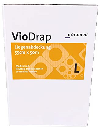 VioDrap Liegenabdeckung L (55 cm x 50 m) – 9 Rollen gebrauchsfertiges Ärztekrepp zur Verwendung auf allen handelsüblichen Untersuchungsliegen