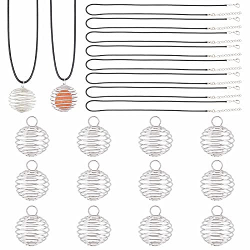 SUNNYCLUE 50Pcs Spiral Cage Pendants Necklace Making Kit Including 40Pcs Wire Cage Stone Holder 10Pcs Cotton Cord Necklace for Beginners DIY Necklace Jewellery Making Crafting