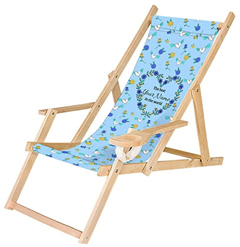 Ferocity Personalisierbarer Holz-Liegestuhl Klappbar Klappliegestuhl mit Armlehne und Getränkehalter Strandstuhl Motiv Blau Herz [119]