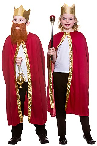 Wicked Costumes Kids Wise Man Robe & Crown Fancy Dress Costume - Red (One Size)