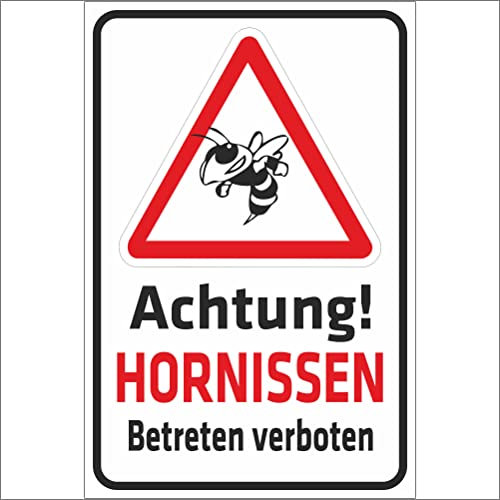 INDIGOS UG - Aluverbundplatte Schilder 3mm - Sicherheit - Achtung! Hornissen - Betreten verboten - 300x200 mm - Hotel, Firma, Schutz, KITA, Arzt, Praxis, Wohnung