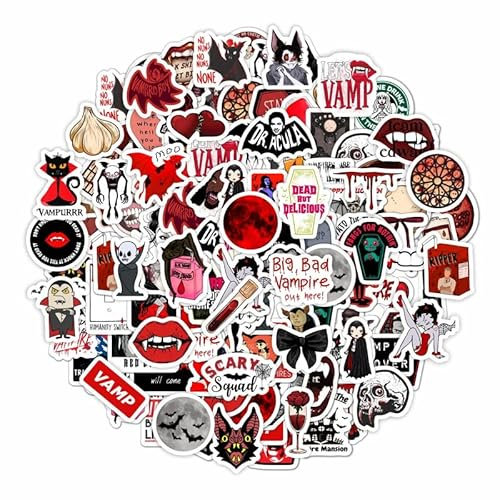 BulbaCraft 100 Pcs Vampire Stickers - Vampire Gifts, Vampire Party Supplies, Vampire Balloons, Vampire Cake Topper, Vampire Halloween, Vampire Candy, Vampire Decorations, Laptop Decals