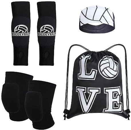 Topbuti 4 piezas de accesorios de voleibol, rodilleras de voleibol, mangas de brazo, protección de voleibol, diadema, bolsa con cordón para mujeres, niñas, jóvenes y adolescentes