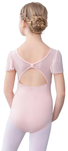 Bezioner Ballettkleidung Mädchen, Ballett Trikot Kinder Mesh Ballettanzug Puffärmel TanzBody for 2-10 Jahre Rosa 110(3-4 Jahre)