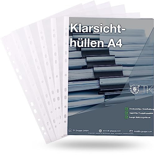TK Gruppe Timo Klingler 1000x Premium Prospekthüllen Hefthülle Buchumschlag transparent DIN A4 - Klarsichthüllen mit Lochung - Folienhüllen zum Abheften - Prospekthülle Folie & Hüllen