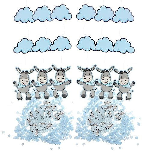 com-four® Baby-Partydeko-Set blau - Konfetti und Hängedeko für Geschlechterparty - süße Raumdeko für Babygeburtstag - Gender-Reveal