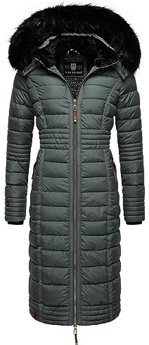 Navahoo Damen Wintermantel Warmer Steppmantel lang mit Kapuze Umay Stormy Blue Gr. M