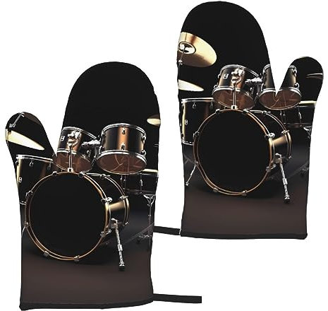 Cool Drum Set Ofenhandschuhe 2er Set Hitzebeständige Küchenhandschuhe Damen Herren Kochen BBQ Grillen Mikrowelle
