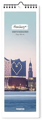 Pickmotion | Geburtstagskalender - Hamburg| 12x36 | Deutsch | 1 Spalte für Notizen | verschiedene Motive