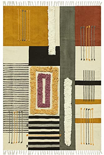 CASAVANI Baumwollteppich, 12,7 x 17,8 cm, Kelim-Teppich, grau und gelb, Boho-geometrisch, dick, 0,48 cm, waschbarer Teppich, Flachgewebe, für drinnen und draußen, für Wohnzimmer, Schlafzimmer
