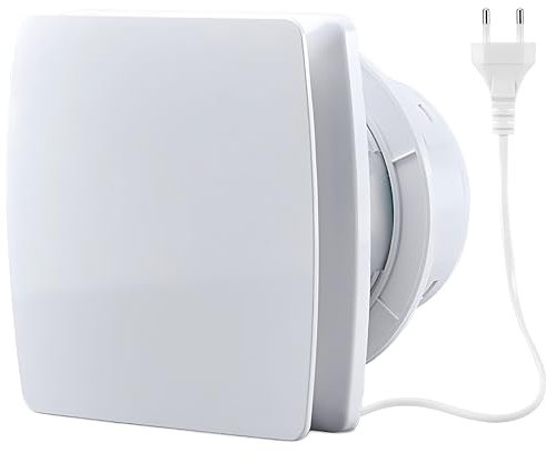 Moonjor Ventilador extractor de cocina de 100 mm, 95 m³/h, IPX2, silencioso, con válvula de cheque, cable de alimentación de 1 m, para baño, inodoro, garaje, oficina, áticos