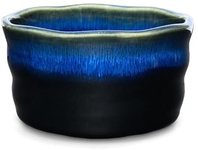 MAOCI - Matcha Tee-Schale Chawan aus Porzellan 350ml blau-schwarz handgefertigt