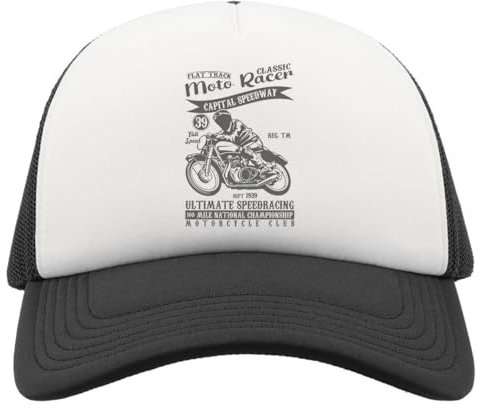 Atspauda Classic Moto Racer Flat Track Capital Speedway Half Mesh Trucker Cap Baseball Hat Snapback Schwarz, Schwarz , Einheitsgröße