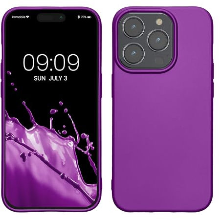 kwmobile Custodia Compatibile con Apple iPhone 15 Pro Cover - Back Case Morbida - Protezione in Silicone TPU Effetto Metallizzato viola metallizzato