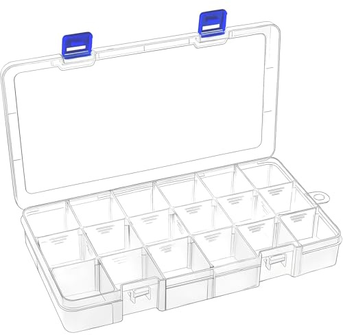Mgood Sortierbox mit verstellbaren Trennwänden, 18 Fächer, Weiß | 1 Stück, mit Deckel und Aufhängeloch, transparenter Kunststoff, für Perlen, Schrauben, Schmuck, Bastelbedarf, Angelzubehör