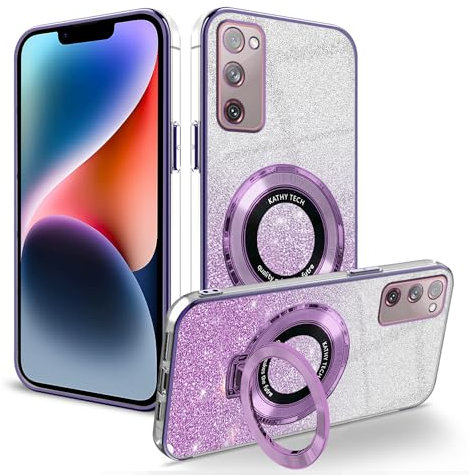 Anlalish Funda para Vivo V40 SE 5G Brillantina, Vivo V40 SE 5G Carcasa con Soporte de Anillo, Transparente Fundas Silicona TPU Antigolpes 360 Grados Case (púrpura)