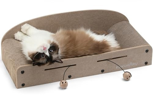 FUKUMARU Rascador para Gatos 66 cm, De Fieltro Cartón Ondulado Reciclable con Pelota de Juguete,Beige,Talla Grande