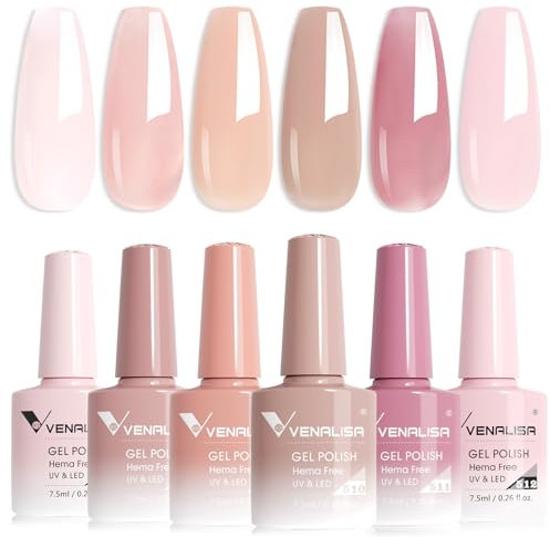 VENALISA Gel Nail Polish Set 6 Colors Transparent Nude Jelly French Manicure Gel Polish Collection Soak Off 7.5ml UV Classic Nail Art Manicure for Classy Looks