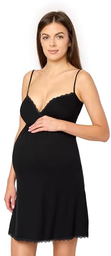 Merry Style Combinación Interior de Embarazo para Mujer de Viscosa Enagua elástica Ligera Agradable al Tacto camisón Mujer Dormir Ropa de Diario Camisa de Noche Verano MS10-466 (Negro, XL)