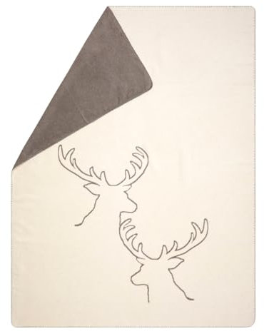 David Fussenegger Kuscheldecke Hirschen Linie 150x200cm Flauschige Sofadecke aus Recycling-Baumwolle nachhaltig produziert ÖkoTex100 GRS Made in Austria Farbe Rohweiß