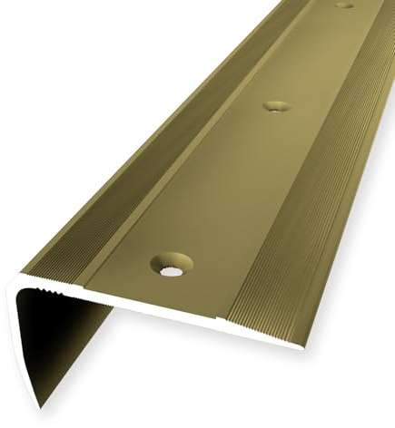 Treppenkantenprofil 29 x 53 x 2500 mm Winkelprofil Aluminium Geriffelt Versenkt Gebohrt Gold Einfasshöhe 0-27 mm Küberit