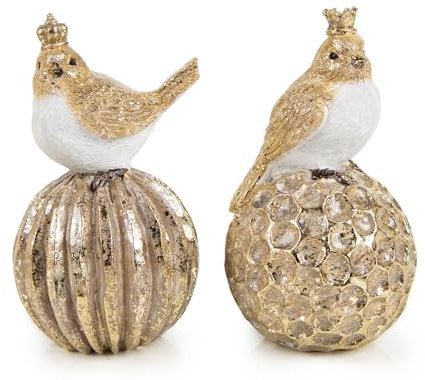 Logbuch-Verlag Edles Vogelpaar Weihnachten Deko Gold weiß 2 Vögel mit Krone auf Einer Kugel je 7 x 7 x 13 cm Geschenk