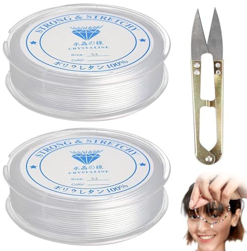 2 Pezzi 0.4 mm Filo di Perline Trasparente con Forbici,Filo Elastico per Braccialetti,Filo Elastico di Cristallo,Filo Elastico per Bracciali, Filo Elastico di Cristallo per DIY,Perline,Bracciali
