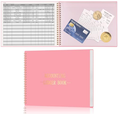 HAUTOCO Accounts Book for Finance Bookkeeping, Accounting Ledger Book for Small Businesses and Home Budget Tracking, Income and Expense Log Books - 257 x 200 mm (Pink)