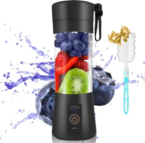 UHOUSEST Portable Blender, Portable Blender Smoothie Maker, Juice Maker, Juicer, Mini Blender with Six Blades for Baby Food, Travel, Office, Usb Rechargeable, 380ml, Black