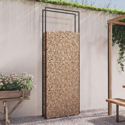 JICHENJIAN Portalegna Nero Opaco 110x28x312 cm Acciaio, Portalegna, Scaffale Portalegna, Portalegna in Metallo per Ventilazione per Esterni o Interni Set Porta Legna