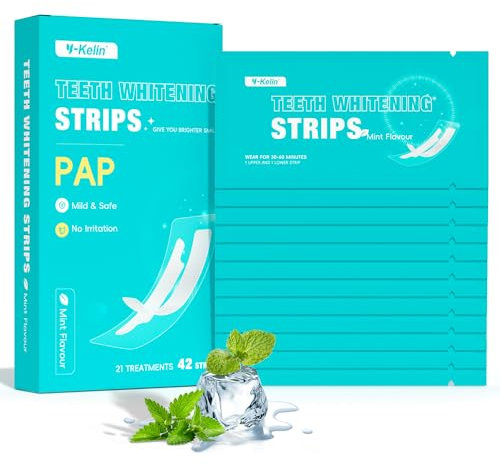 Y-Kelin Strisce sbiancanti efficaci per denti perfettamente bianchi. 21 strisce per sbiancamento dei denti con sapore di menta