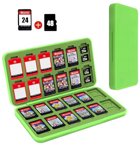 FYY Nintendo Switch - Funda para Switch 2 Cartuchos con 24 Ranuras para Tarjetas de Juego y 48 Ranuras para Tarjetas Micro SD, Carcasa Dura, Forro de Silicona