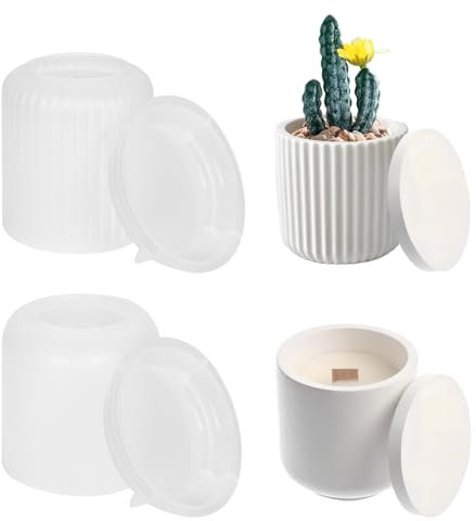 Set di 2 stampi per candele, in silicone, con 2 disegni, stampi per candele con coperchio, in silicone, per portacandele fai da te, vasi, portapenne