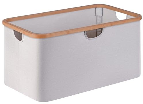 iEGrow Cesta de ropa plegable 63L, Cesta de Ropa Plegable con asas de Bambú, Cesta de almacenamiento Gris Claro para Dormitorio Baño, Lavandería