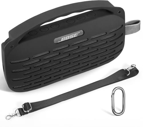 Fenmaru Silikon-Schutzhülle für Bose SoundLink Flex 2 Lautsprecher,Tragbare Silikonhülle Mit Schultergurt für Bose SoundLink Flex (2.Gen.),Schutz Cover Case Mit Tragegriffband (Schwarz)