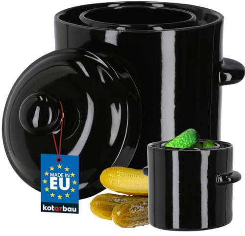 KOTARBAU® Gärtopf Steinzeugtopf Steingut 1,8 l Kimchi Behälter Rumtopf Tontopf Sauerkrauttopf Tontopf mit Deckel Rumtopf Steingut mit Deckel Ebenholz Gurkentopf Hermetisch
