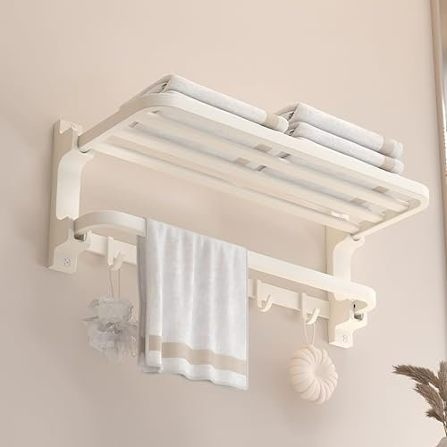 Toallero sin taladrar, Adhesivo para baño, Toallero de Pared para Colgar en la Pared, con 5 Ganchos para Toallas, toallero de baño, Cocina, 58 cm Blanco