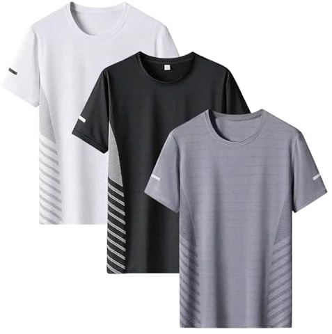 JiaYouLC 3 Pack T Shirts for Men UK Multipack Crew Neck Quick Dry Sport Tops Breathable Wicking Tshirts for Running Athletic Gym Workout
